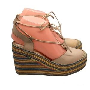 Jeffrey‎ Campbell Womens Sz 8 Leather Espadrille Platform Wedge Shoe Ankle Strap